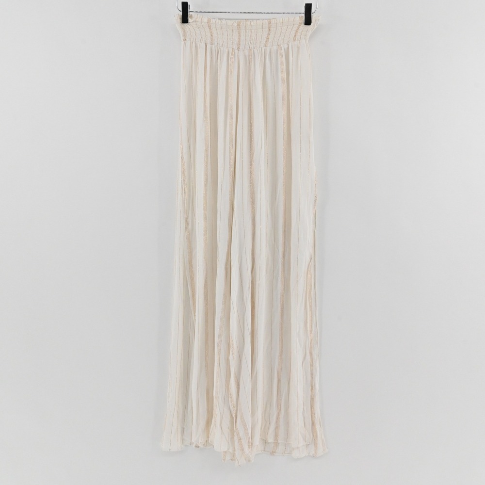 Ramy Brook Gauzy Wide Leg Pants Womens Size XS White Copper Metallic Stripe Boho